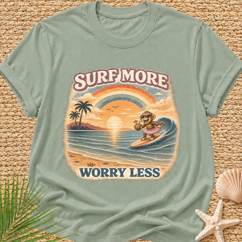 Surf More Worry Less Surf Monkey T-Shirt