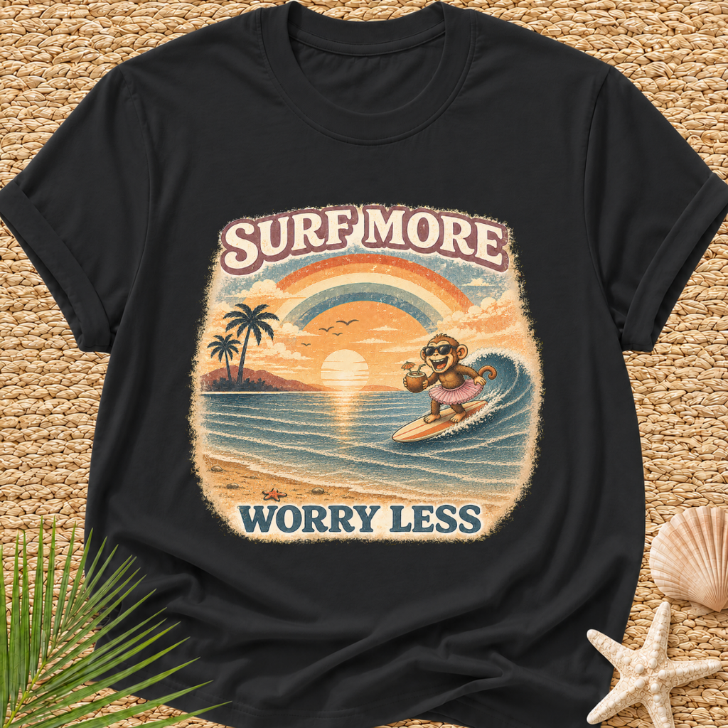 Surf More Worry Less Surf Monkey T-Shirt