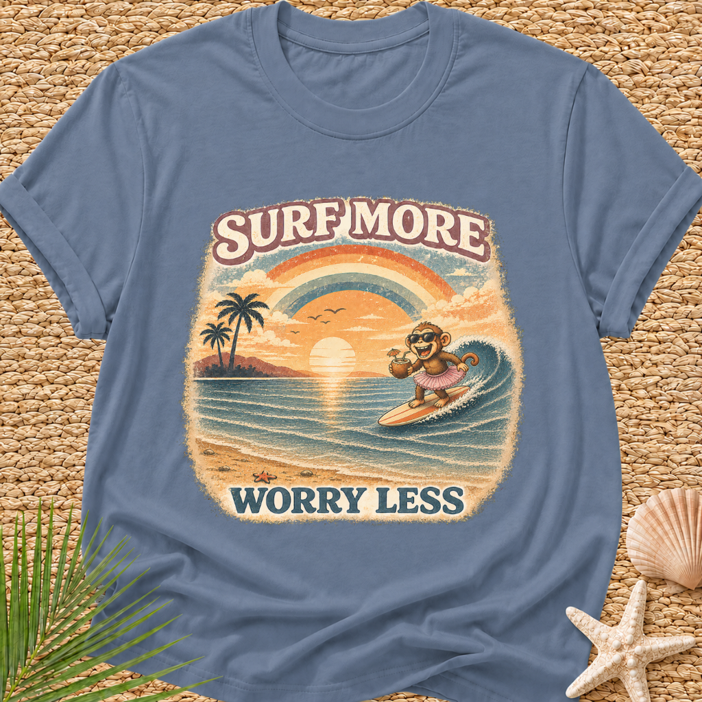 Surf More Worry Less Surf Monkey T-Shirt