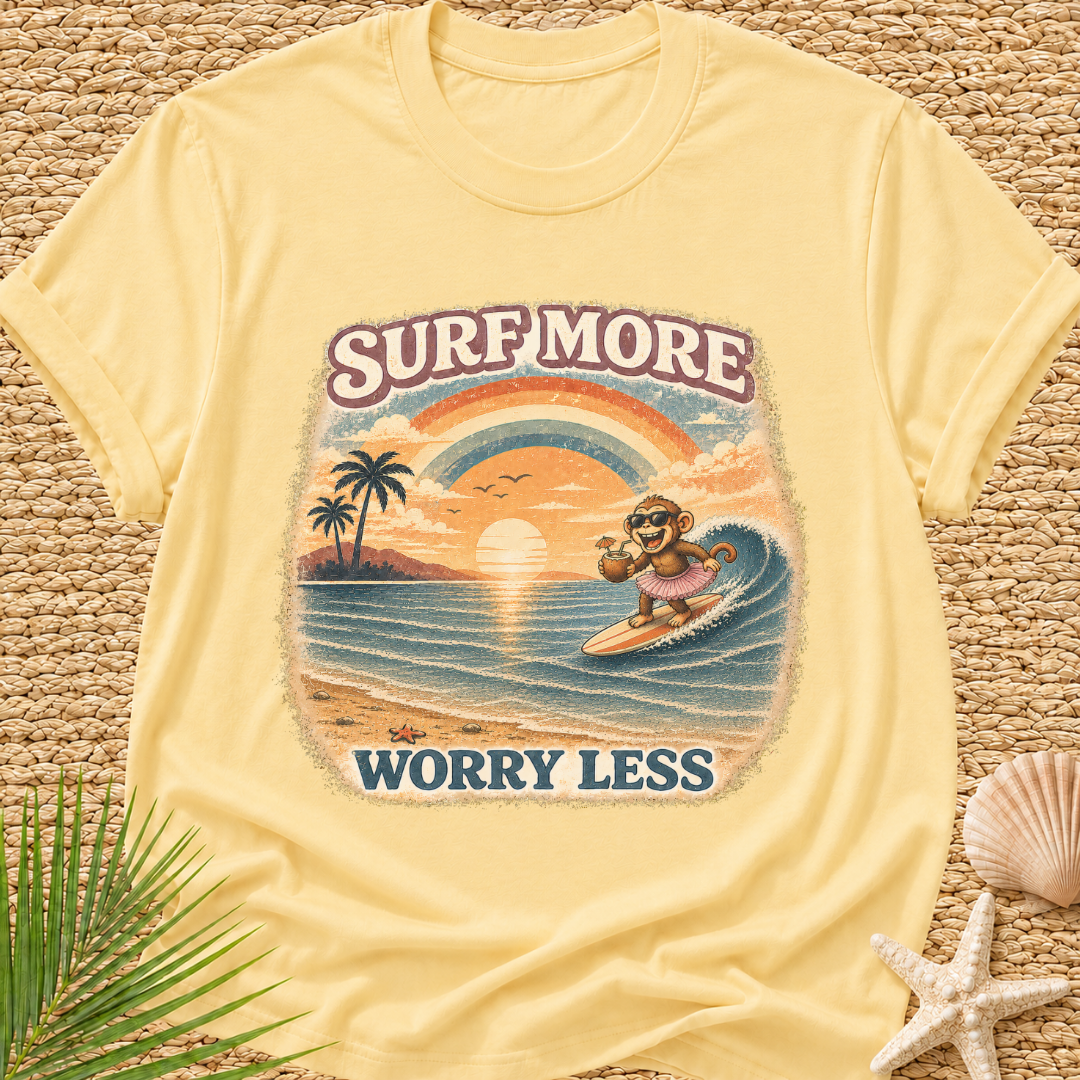 Surf More Worry Less Surf Monkey T-Shirt