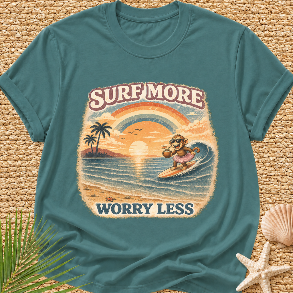 Surf More Worry Less Surf Monkey T-Shirt