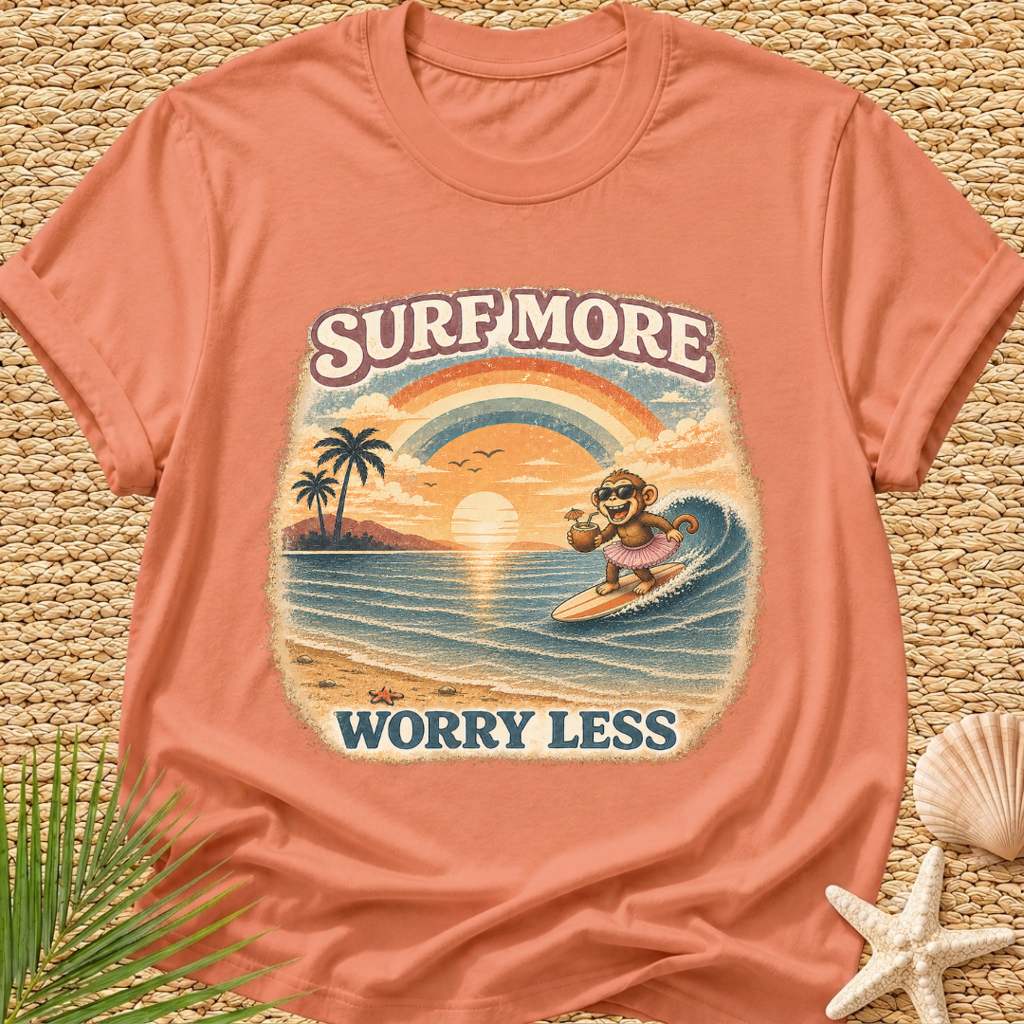 Surf More Worry Less Surf Monkey T-Shirt