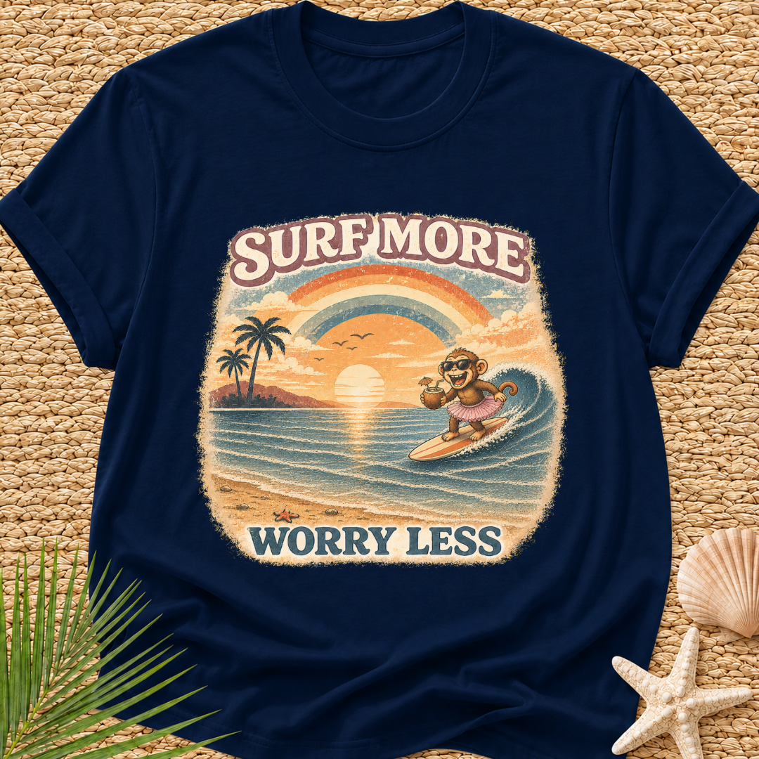 Surf More Worry Less Surf Monkey T-Shirt